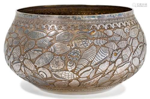 A REPOUSSE SILVER BOWL.