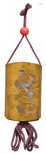 AN INRO DECORATED WITH GREY HERONS AND A HAWK.