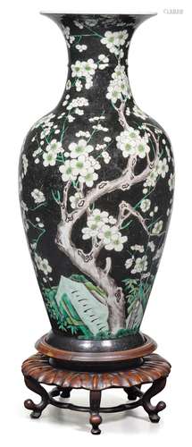 A FAMILLE NOIRE BALUSTER VASE.