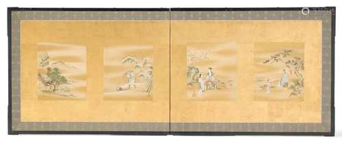 A TWO-FOLD LOW SCREEN (FUROSAKI BYOBU) PRESENTING FOUR SMALL...