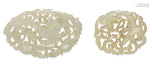TWO RETICULATED JADE PLAQUES.