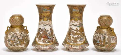 TWO PAIRS OF SATSUMA VASES.