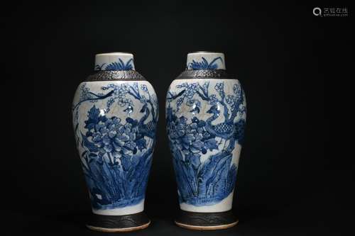 A Pair of Blue-and-white Prunus Vases