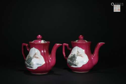 A Pair of Carmine Pots