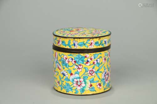 Old Collection. Copper Bodied Enamel Tea Canister