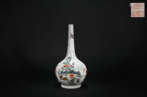 Famille Rose Vase with a Long Neck