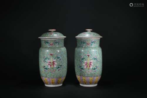 A Pair of Famille Rose Lantern-shaped Vase