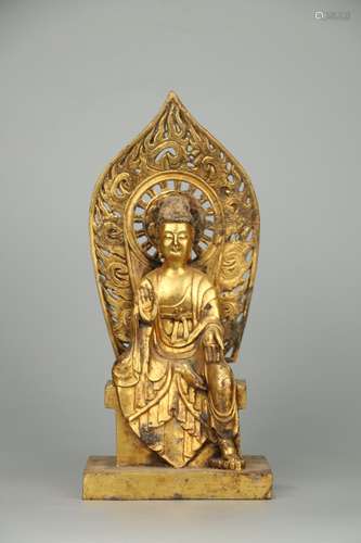 Old Collection.Gilt Copper Bodied Sakyamuni