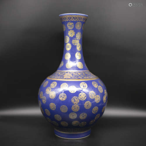 19th century blue glaze porcelain bottle