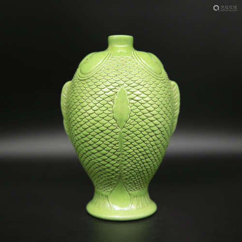 19th century green glaze fish shape porcelain vase