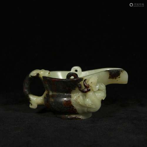 White jade carved dragon cup