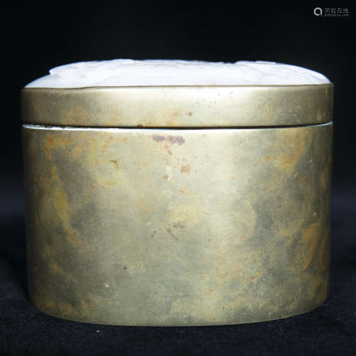 Qing qianlong style hetian jade monkey copper box