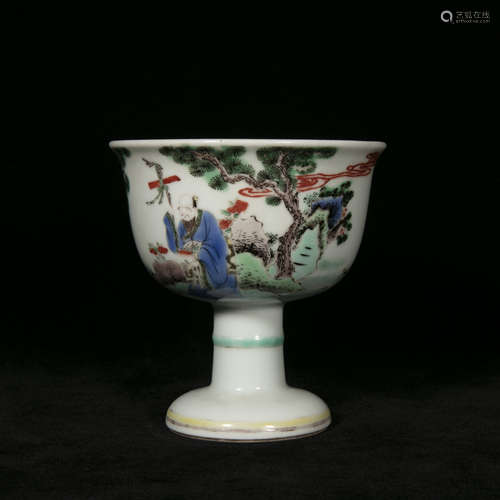 Qing kangxi style wu cai porcelain high foot cup