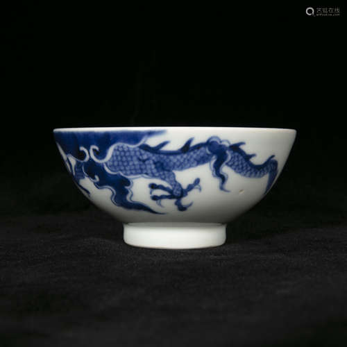 Qing Yongzheng style blue and white dragon pattern porcelain...