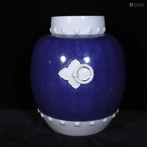 a large Ming style blue and white glaze two-ears porcelain j...