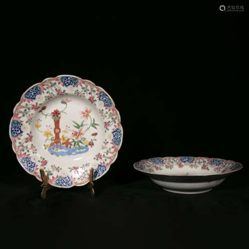 a pair of 19th century famille rose porcelain plates