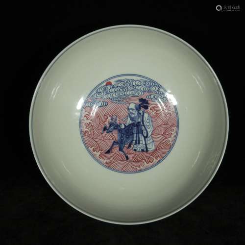 Qing qianlong style blue and white red glaze porcelain bowl