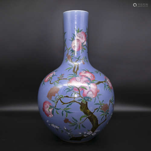 19th century blue glaze famille rose porcelain bottle