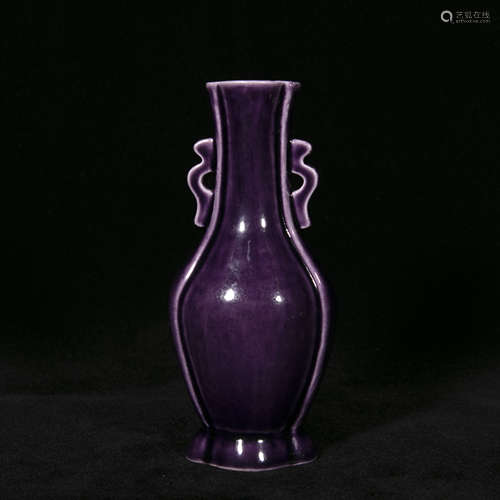 18th century purple glaze two-ears porcelain bottle