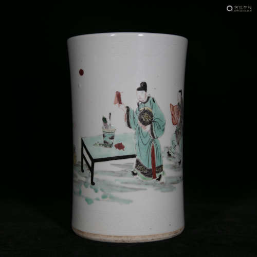 Qing Kang Xi style wu cai porcelain brush pot