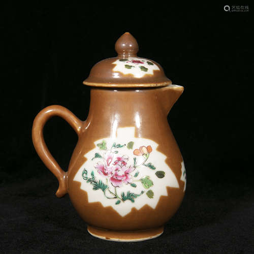 18th century brown glaze famille rose porcelain tea pot