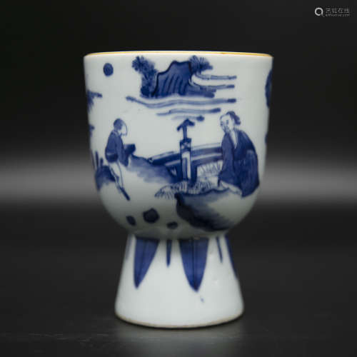 Late Ming blue and white porcelain high foot cup