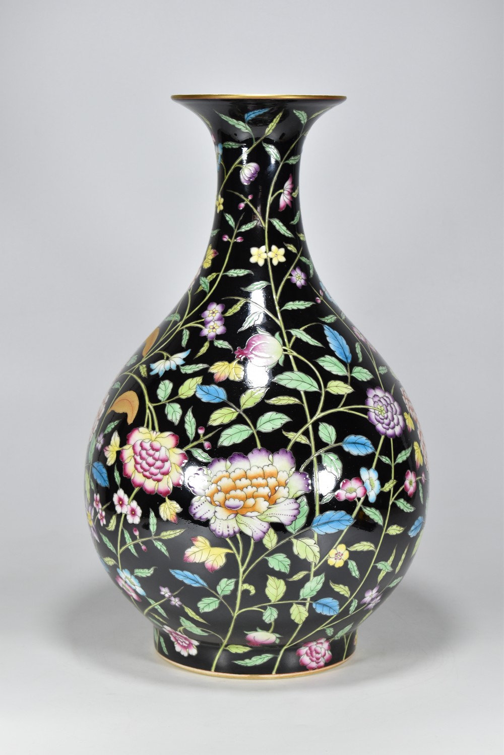 乾隆緑彩団模様魚尾瓶景徳鎮 花瓶 現代工芸品 置物 装飾品