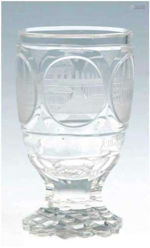 Biedermeier-Becher, um 1840, farbloses Glas mit 4 feingeschn...