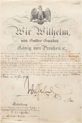 Original-Urkunde mit Unterschrift von Kaiser Wilhelm II. (18...