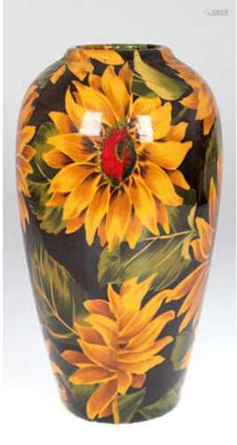 Vase, Keramik, mit Stoff überzogen und glasiert, Sonnenblume...