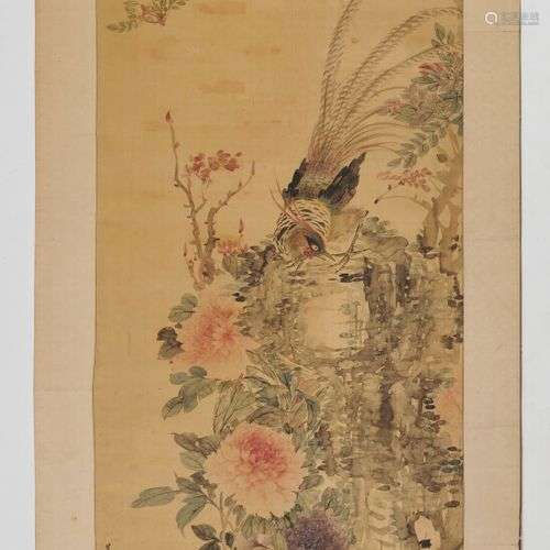 CHINE XIXe siècle Encre et couleurs sur soie, rep…