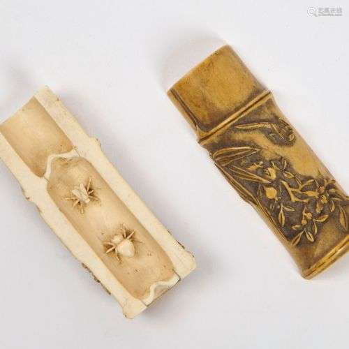 CHINE Vers 1900 Tronçon de bambou en ivoire sculp…