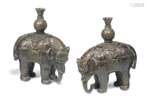 A PAIR OF BRONZE ELEPHANT VASES 18th century (2)