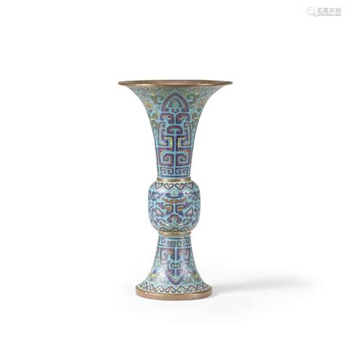 A CLOISONNÉ ENAMEL AND GILT-BRONZE ARCHAISTIC BEAKER VA...