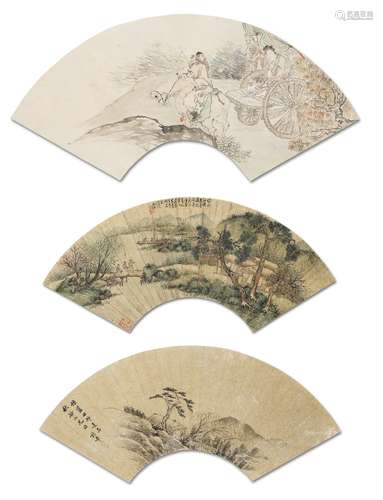 THREE CHINESE SCHOOL FAN PAINTINGS Qing Dynasty (3)