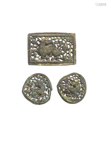 A RARE PART-SET OF THREE REPOUSSÉ-BRONZE RETICULATED BE...