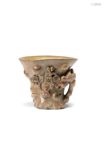 A BAMBOO 'PRUNUS' LIBATION CUP 18th century