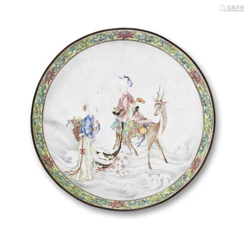 A PAINTED ENAMEL 'MAGU AND DEER' SAUCER-DISH Diao yue geng y...