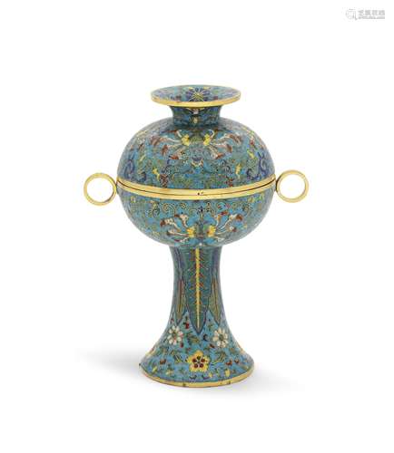 A CLOISONNÉ ENAMEL RITUAL STEM BOWL AND COVER, DOU 18th...