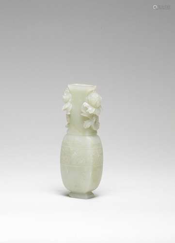 AN ARCHAISTIC VERY PALE GREEN JADE VASE Qianlong