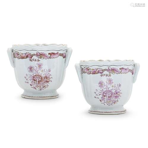 A PAIR OF FAMILLE ROSE SILVER-SHAPED WINE COOLERS Qianlong, ...