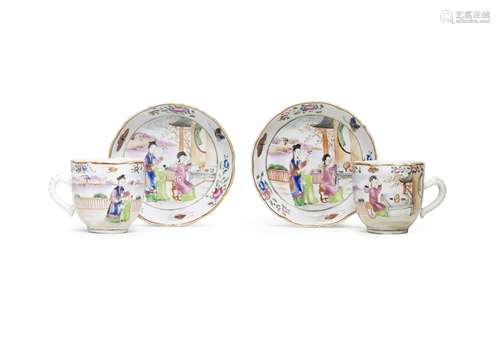 A PAIR OF FAMILLE ROSE TEA CUPS AND SAUCERS Qianlong (4)