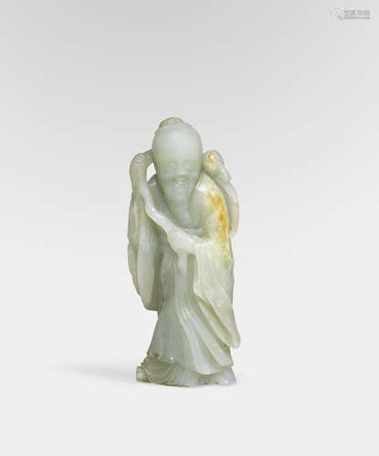 A PALE GREEN JADE FIGURE OF SHOULAO 18th century (2)