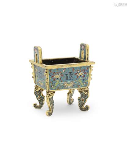 A CLOISONNÉ ENAMEL AND GILT-BRONZE INCENSE BURNER, FANG...