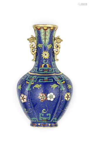 A FINE CLOISONNÉ ENAMEL BLUE-GROUND WALL VASE 18th cent...