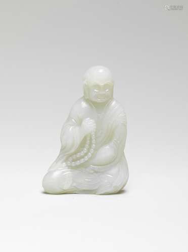 A PALE GREEN JADE FIGURE OF A LUOHAN 18th century (2)