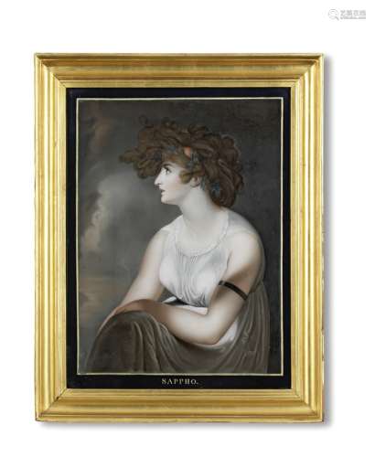 A RARE REVERSE-GLASS PAINTING OF 'SAPPHO' Circa 1810