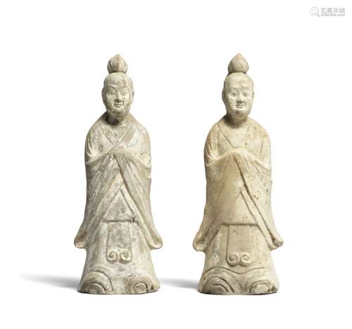 A PAIR OF POTTERY MODELS OF ATTENDANTS Tang Dynasty (2)