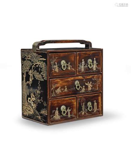 A FINE SMALL COROMANDEL LACQUER PORTABLE CHEST Kangxi (6)