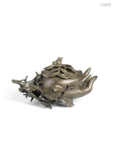 A BRONZE 'FINGER CITRON' INCENSE BURNER AND COVER 17th/18th ...